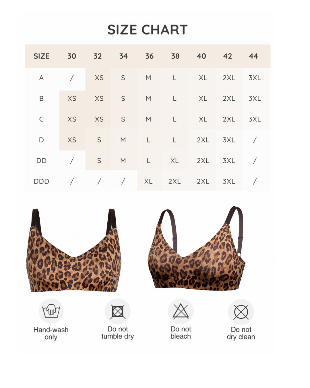Animal Bralette size chart